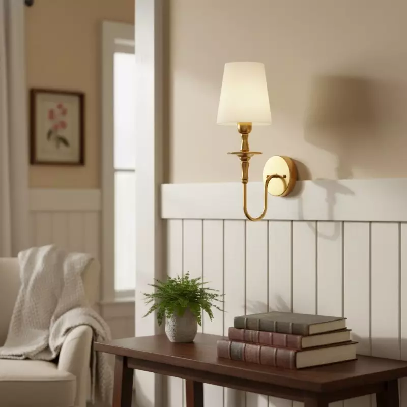 Callan Natural Curved Arm Fabric Gold Wall Sconce