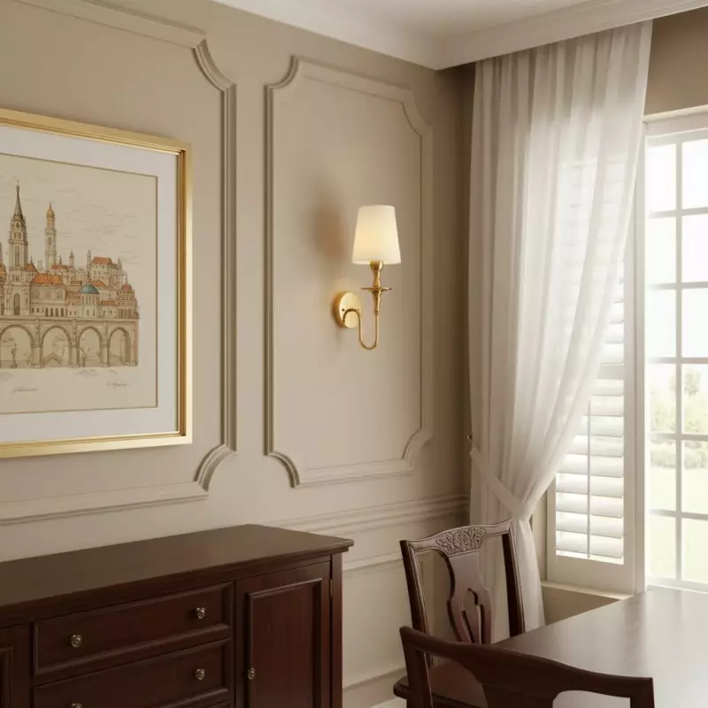 Callan Natural Curved Arm Fabric Gold Wall Sconce