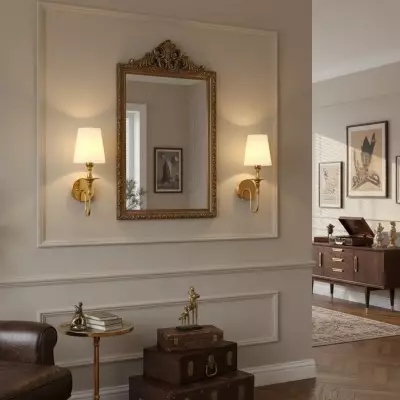 Callan Natural Curved Arm Fabric Gold Wall Sconce