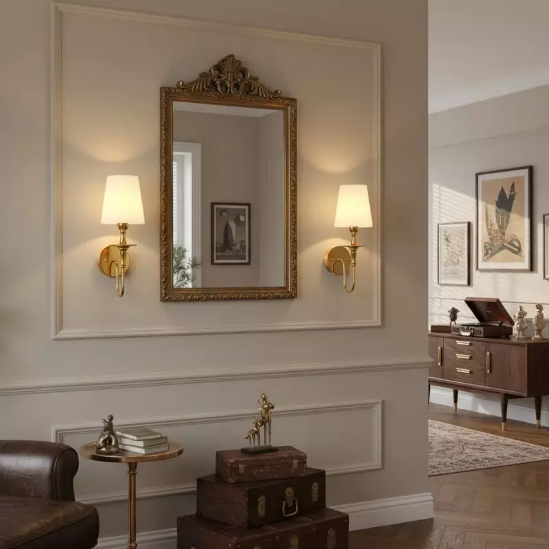 Callan Natural Curved Arm Fabric Gold Wall Sconce