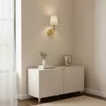 Callan Natural Curved Arm Fabric Gold Wall Sconce