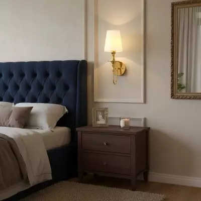 Callan Natural Curved Arm Fabric Gold Wall Sconce