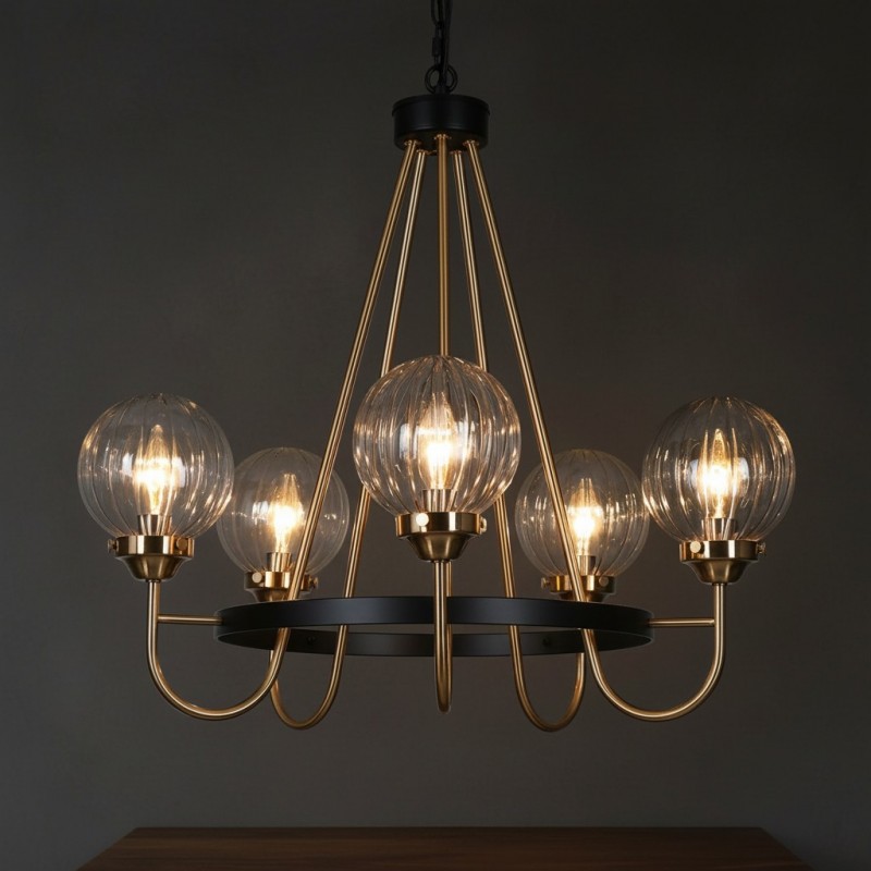 Bex Modern 5-Light Globe Glass Shade Wagon Wheel Chandelier