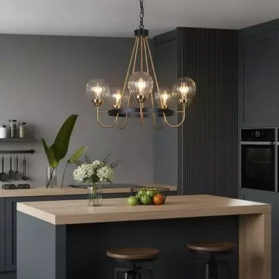 Bex Modern 5-Light Globe Glass Shade Wagon Wheel Chandelier