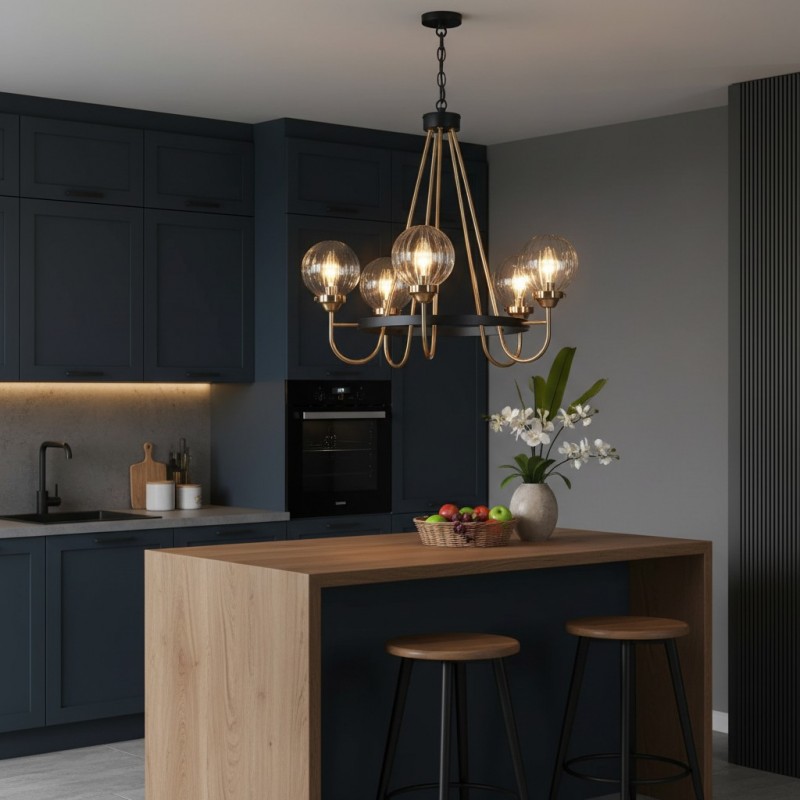 Bex Modern 5-Light Globe Glass Shade Wagon Wheel Chandelier