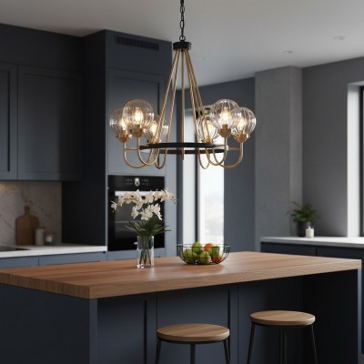 Bex Modern 5-Light Globe Glass Shade Wagon Wheel Chandelier