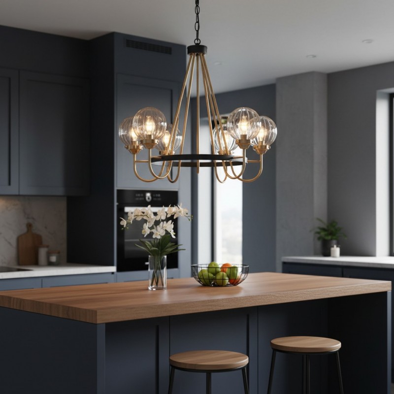 Bex Modern 5-Light Globe Glass Shade Wagon Wheel Chandelier