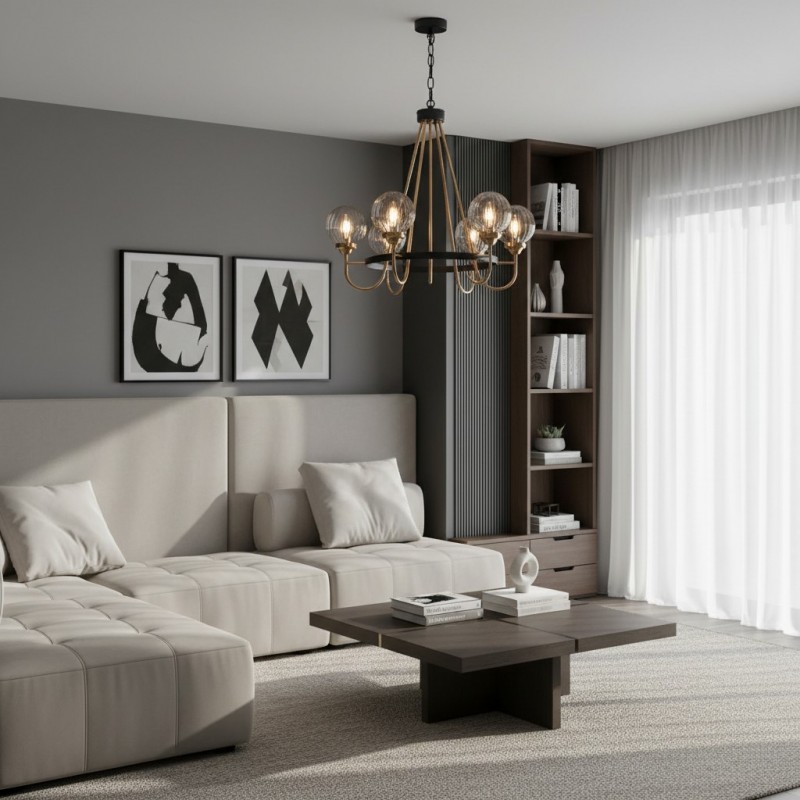 Bex Modern 5-Light Globe Glass Shade Wagon Wheel Chandelier