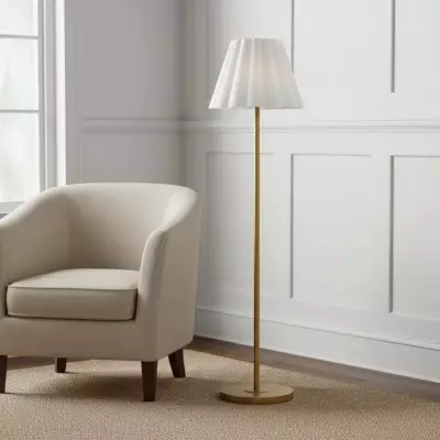 Eadweard Modern Cone White Linen Floor Lamp