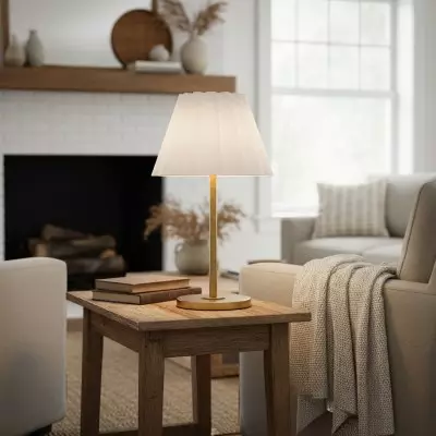 Jovita Contemporary Cone White Linen Table Lamp