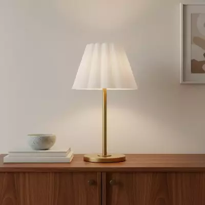 Jovita Contemporary Cone White Linen Table Lamp