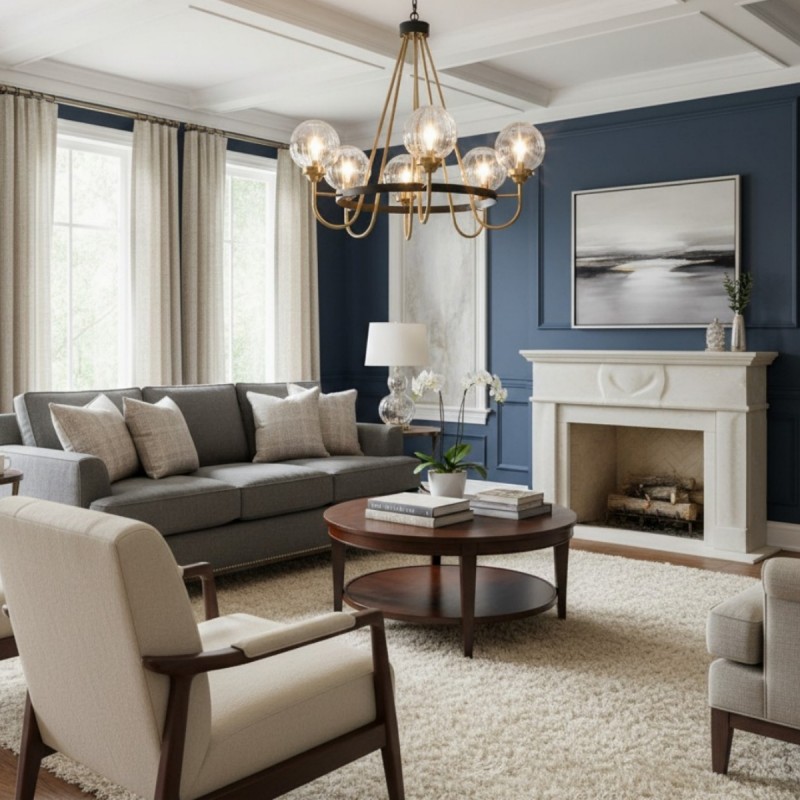 Bex Modern 5-Light Globe Glass Shade Wagon Wheel Chandelier