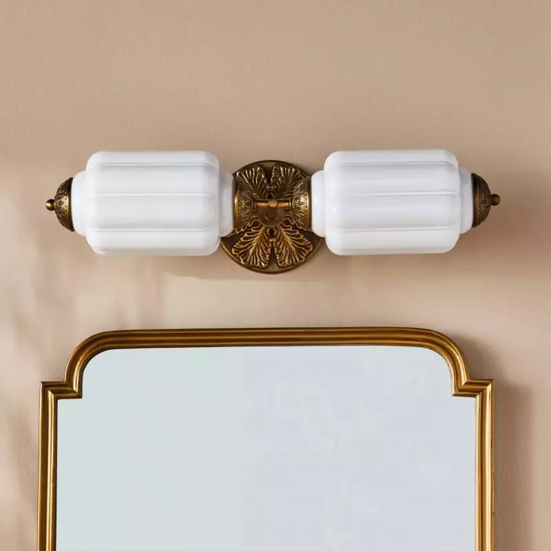 Cyrilith Vintage Art Deco Milk Glass Eloise Vanity Light