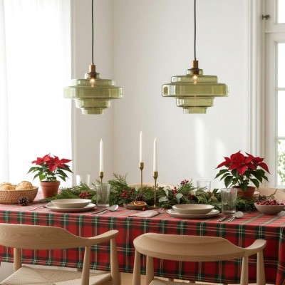 Yves Contemporary Tiered Green Glass Pendant Light