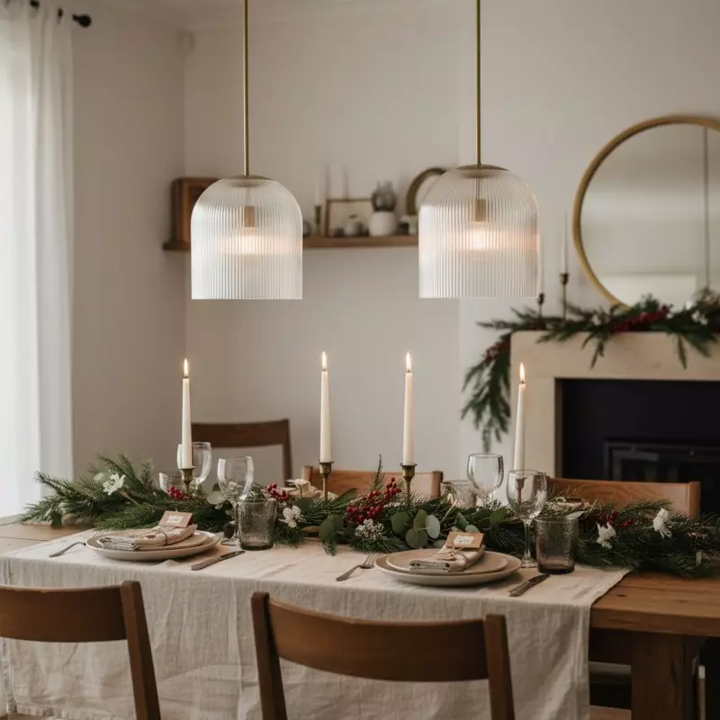 Alain Farmhouse Cooper Ribbed Glass Pendant Light