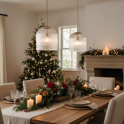 Alain Farmhouse Cooper Ribbed Glass Pendant Light