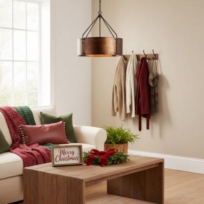 Ojaswi Rustic Bronze Industrial Pendant Light with Drum Shade