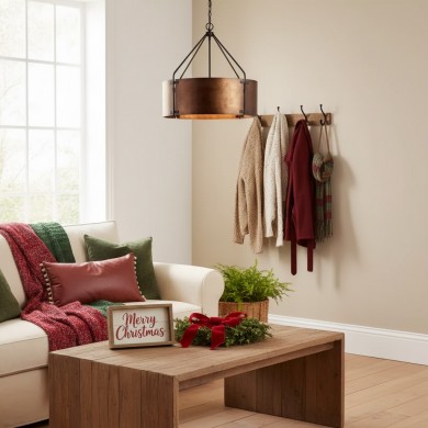 Ojaswi Rustic Bronze Industrial Pendant Light with Drum Shade