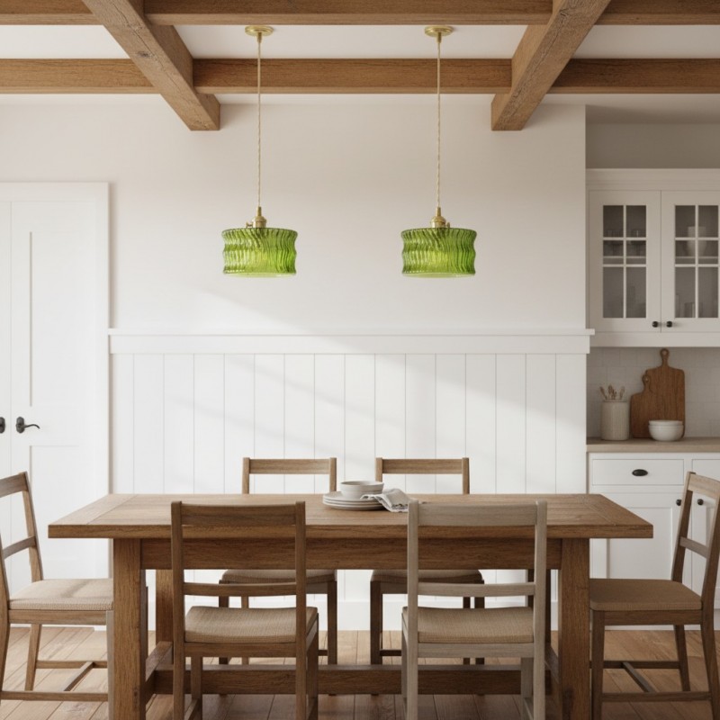 Roslyn Retro Stained Ribbed Glass Pendant Light