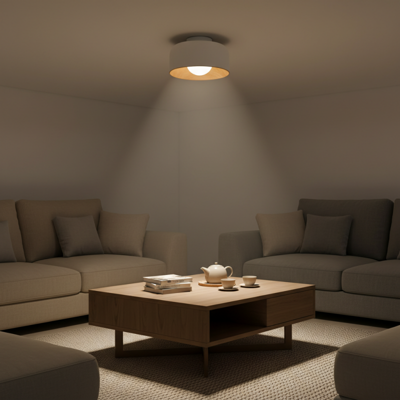 Caelith Modern Round Wood-Incorporated Flush Mount Ceiling Fixture