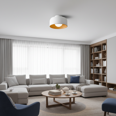 Caelith Modern Round Wood-Incorporated Flush Mount Ceiling Fixture