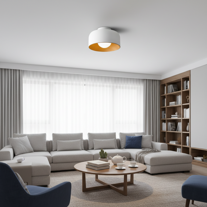 Caelith Modern Round Wood-Incorporated Flush Mount Ceiling Fixture