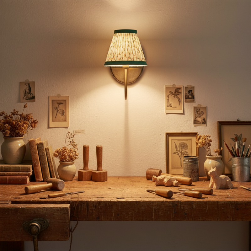 Orphelyx French Brass Fabric Shade Sconce Light