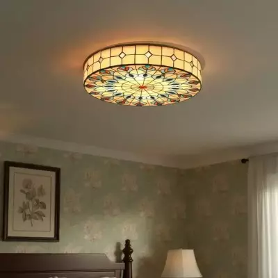 Eiridian Vintage Tiffany Stained Glass Flush Mount Ceiling Light