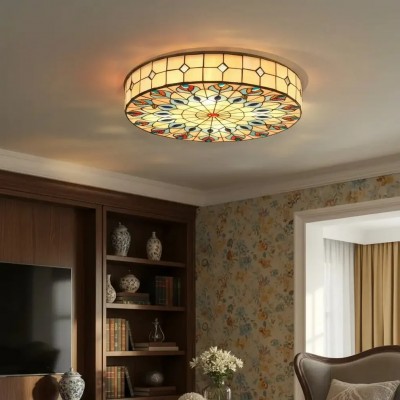 Eiridian Vintage Tiffany Stained Glass Flush Mount Ceiling Light