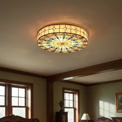 Eiridian Vintage Tiffany Stained Glass Flush Mount Ceiling Light