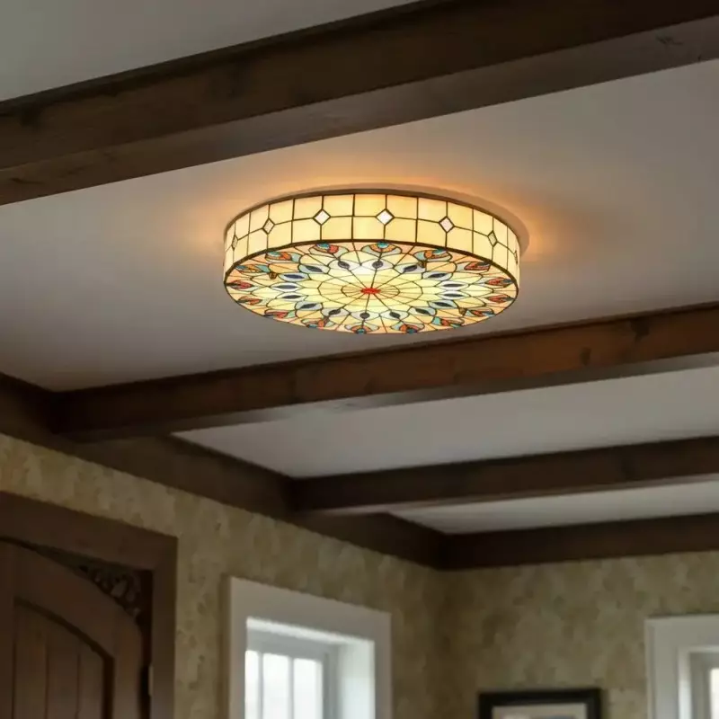 Eiridian Vintage Tiffany Stained Glass Flush Mount Ceiling Light