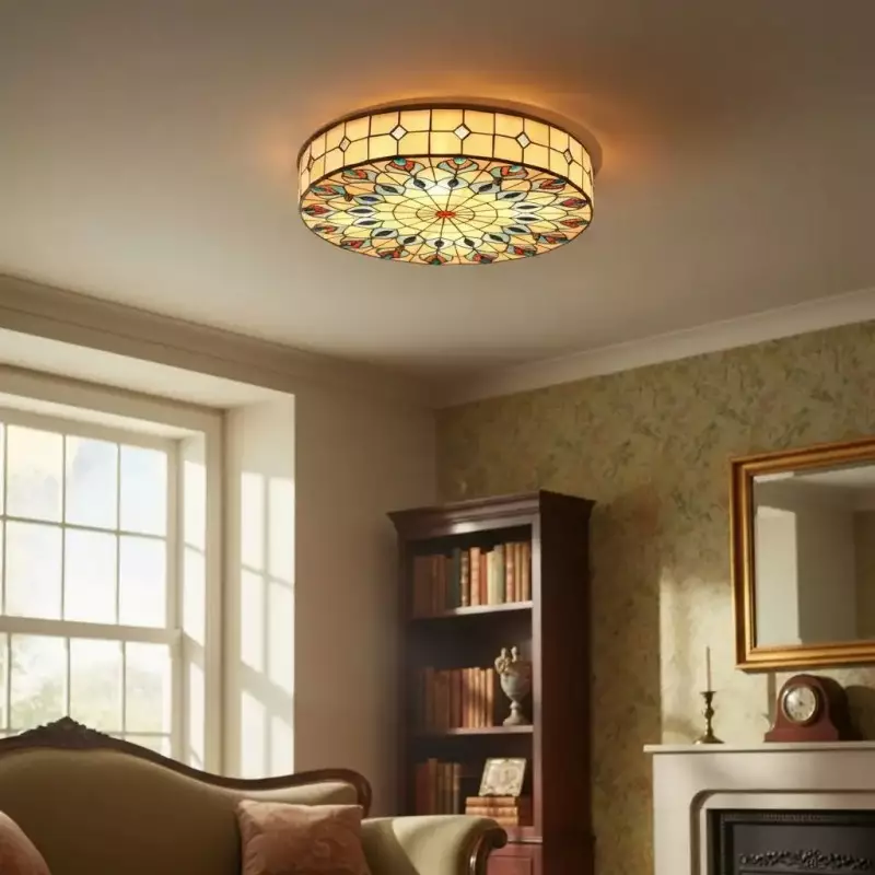 Eiridian Vintage Tiffany Stained Glass Flush Mount Ceiling Light