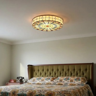 Eiridian Vintage Tiffany Stained Glass Flush Mount Ceiling Light