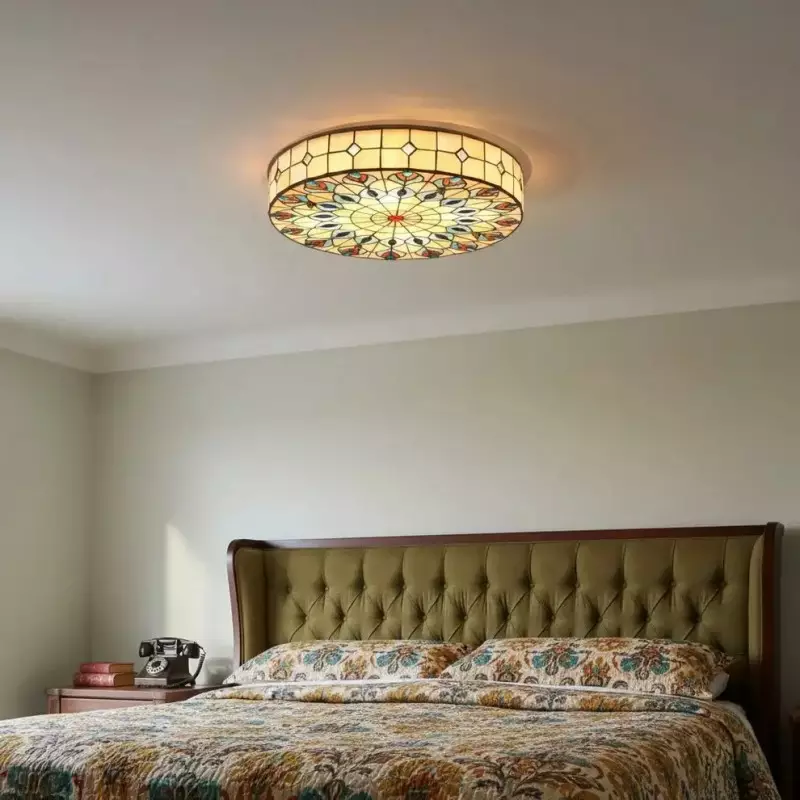 Eiridian Vintage Tiffany Stained Glass Flush Mount Ceiling Light