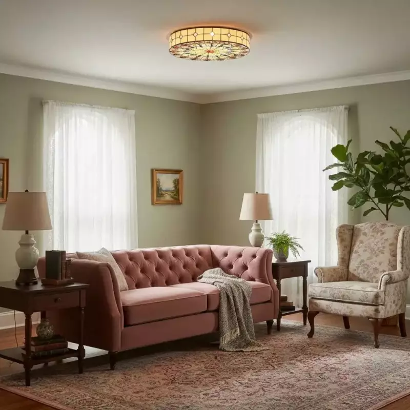 Eiridian Vintage Tiffany Stained Glass Flush Mount Ceiling Light