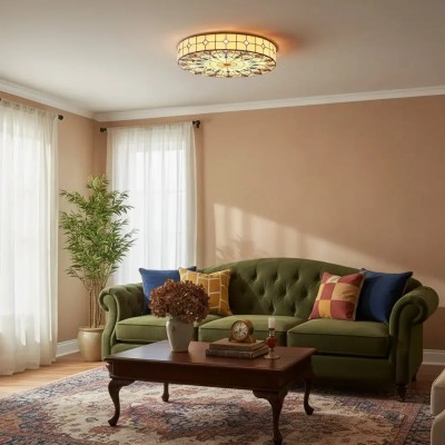 Eiridian Vintage Tiffany Stained Glass Flush Mount Ceiling Light