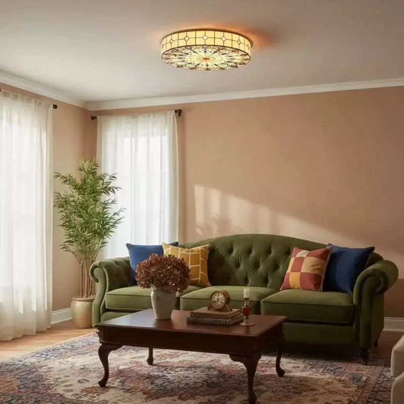 Eiridian Vintage Tiffany Stained Glass Flush Mount Ceiling Light