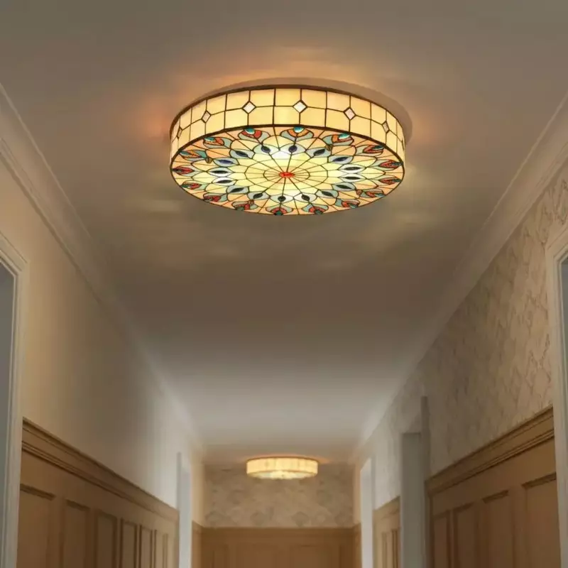 Eiridian Vintage Tiffany Stained Glass Flush Mount Ceiling Light