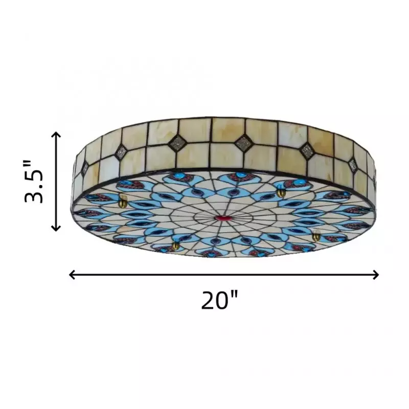 Eiridian Vintage Tiffany Stained Glass Flush Mount Ceiling Light