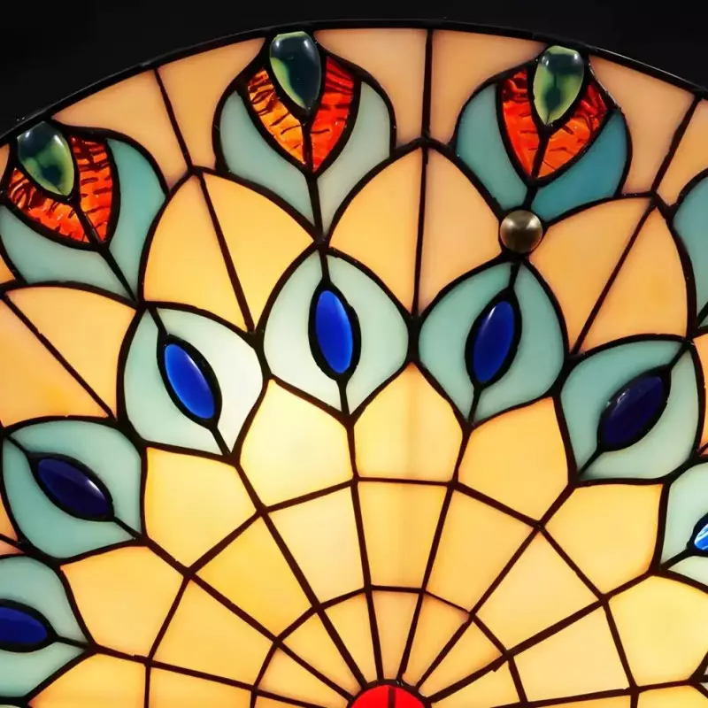 Eiridian Vintage Tiffany Stained Glass Flush Mount Ceiling Light