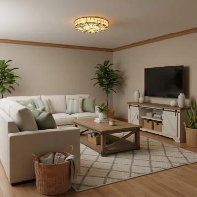 Eiridian Vintage Tiffany Stained Glass Flush Mount Ceiling Light