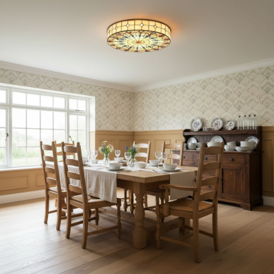 Eiridian Vintage Tiffany Stained Glass Flush Mount Ceiling Light