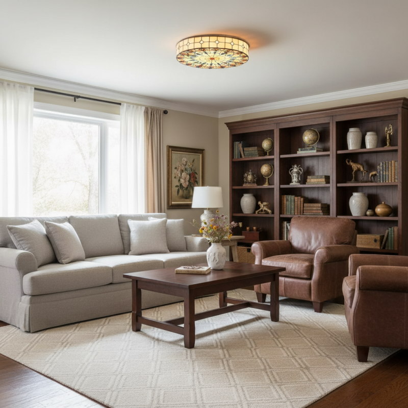 Eiridian Vintage Tiffany Stained Glass Flush Mount Ceiling Light