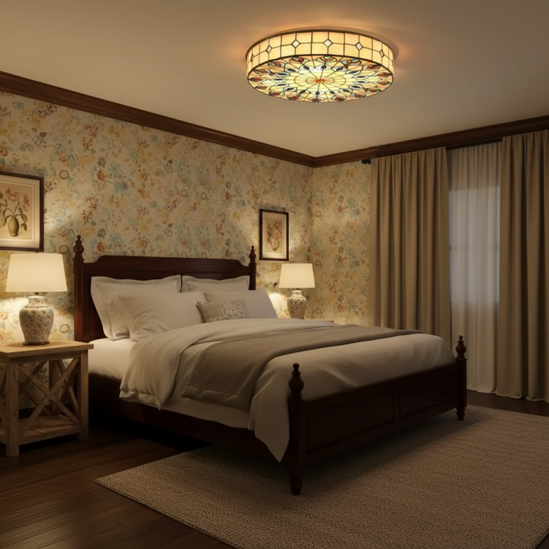 Eiridian Vintage Tiffany Stained Glass Flush Mount Ceiling Light