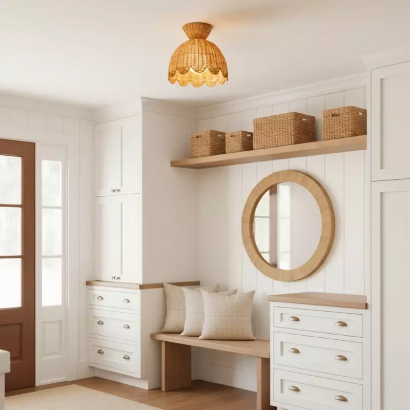 Robin Boho Style Woven Rattan Flower Ceiling Light