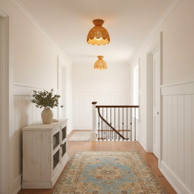 Robin Boho Style Woven Rattan Flower Ceiling Light