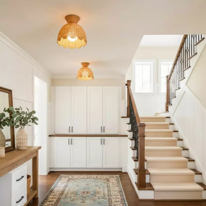 Robin Boho Style Woven Rattan Flower Ceiling Light