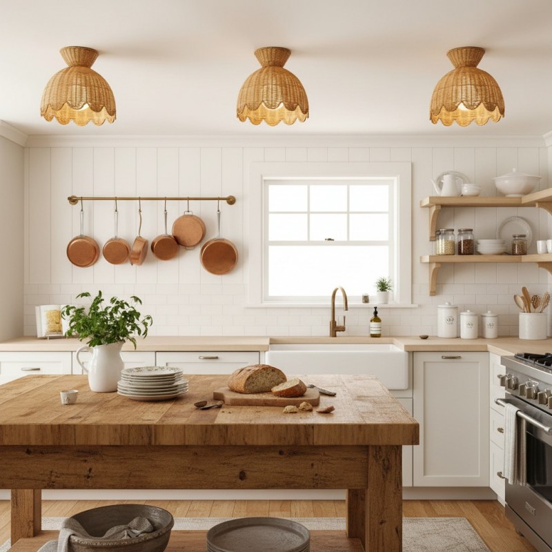 Robin Boho Style Woven Rattan Flower Ceiling Light