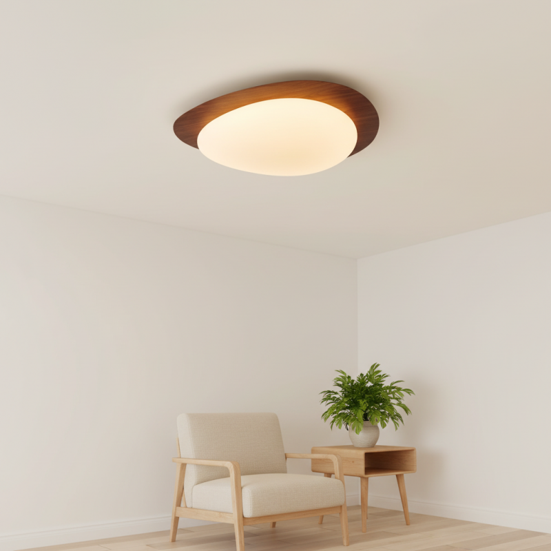 Zephyriel Nordic LED Walnut Pebble Ceiling Light