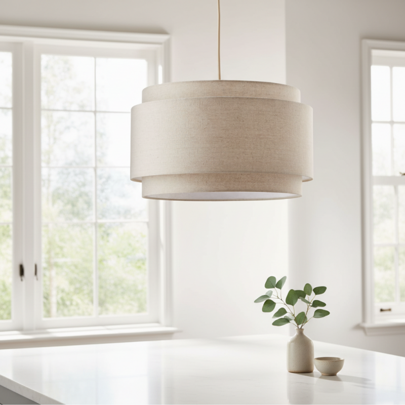 Virelai Modern Linen Double Drum Pendant Light
